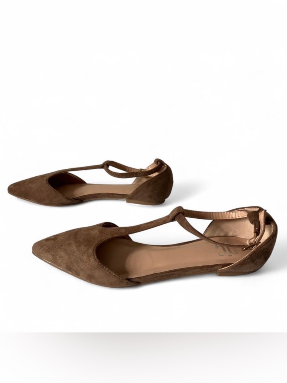 Journee Collection Brown Faux Suede T-Strap Pointed Toe Flats size 6 - Picture 4 of 8